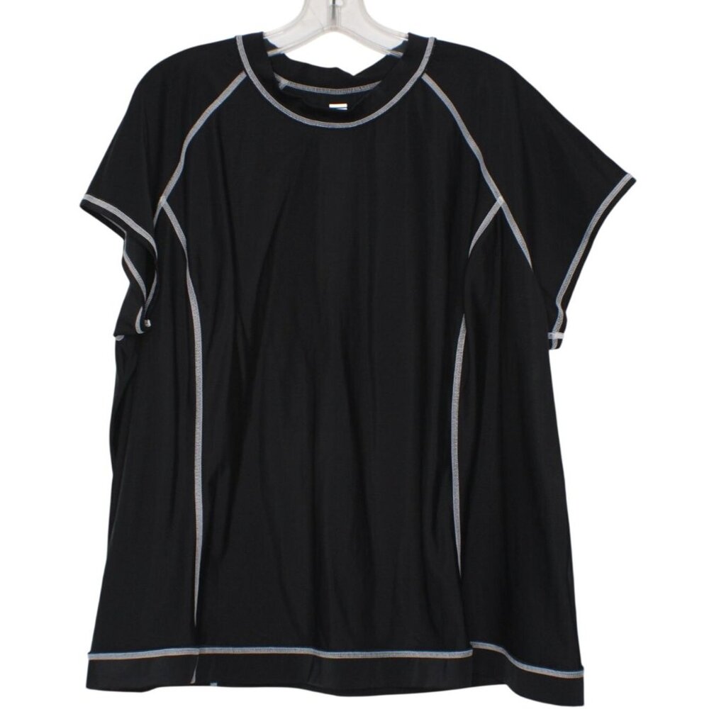 Lands End Womens 1X Activewear Compression Black Athletic Shirt Reflective Parts